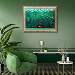 «Reverie in the rain, 2009,» в интерьере гостиной в зеленых тонах