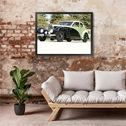 «Bugatti Type 57C Coupe Aerodynamique '1936» в интерьере гостиной в стиле лофт над диваном