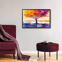 «Осеннее дерево на холме» в интерьере в классическом стиле над креслом