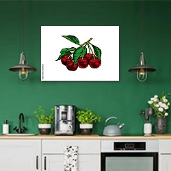 «Вишня на ветке» в интерьере кухни с зелеными стенами