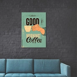 «Good Morning! Coffee » в интерьере в стиле лофт с черной кирпичной стеной