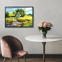 «Летний пейзаж с рекой» в интерьере в классическом стиле над креслом