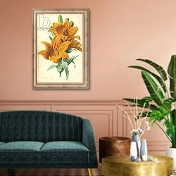«Orange Lily» в интерьере классической гостиной над диваном