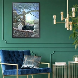 «Harvest Moon, 1996» в интерьере зеленой гостиной над диваном
