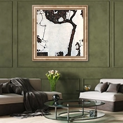 «Сливовое дерево» в интерьере гостиной в оливковых тонах