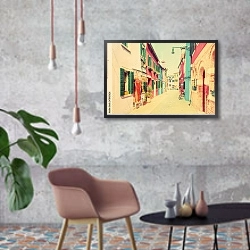 «Италия, Венеция. Разноцветная улица» в интерьере в стиле лофт с бетонной стеной