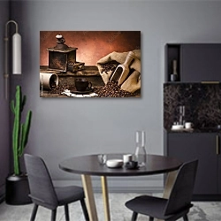 «Натюрморт с кофе» в интерьере современной кухни в серых цветах