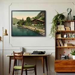 «Швейцария. Бриенцское озеро» в интерьере кабинета в стиле ретро над столом