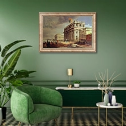 «Greenwich Hospital, 1842» в интерьере гостиной в зеленых тонах