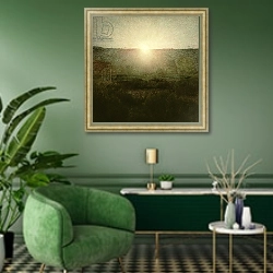 «The Sun 1904» в интерьере гостиной в зеленых тонах