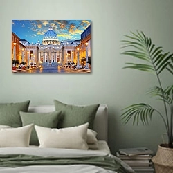 «Италия. Рим. Виа делла Консилиазионе » в интерьере современной спальни в зеленых тонах