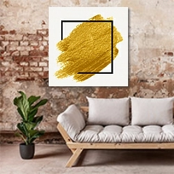 «Золотая краска в черном квадрате» в интерьере гостиной в стиле лофт над диваном