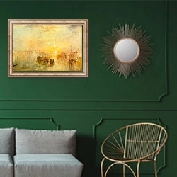 «Going to the Ball (San Martino)» в интерьере классической гостиной с зеленой стеной над диваном