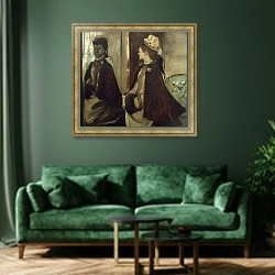 «Madame Jeantaud in the mirror, c.1875» в интерьере зеленой гостиной над диваном