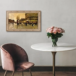«A Parisian Street Scene,» в интерьере в классическом стиле над креслом