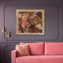 «Агония (Борьба со смертью)» в интерьере гостиной с розовым диваном