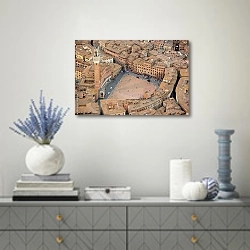 «Италия .Сиена. Панорама» в интерьере современной гостиной с голубыми деталями