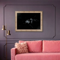 «East London Street, Black & White, 2016» в интерьере гостиной с розовым диваном