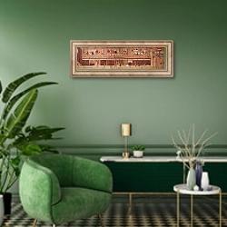 «A domestic scene, scroll» в интерьере гостиной в зеленых тонах
