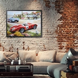 «Автомобили в искусстве 45» в интерьере гостиной в стиле лофт с кирпичной стеной