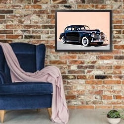 «Dodge Custom Town 'Luxury Liner' Sedan (D19) '1941» в интерьере в стиле лофт с кирпичной стеной и синим креслом