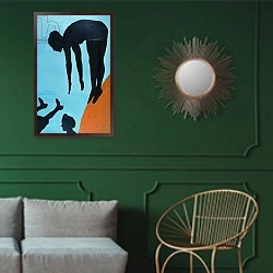 «Mrs. Logan Takes a Turn, 1999» в интерьере классической гостиной с зеленой стеной над диваном