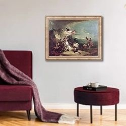 «The Rape of Europa, 1720-21» в интерьере гостиной в бордовых тонах