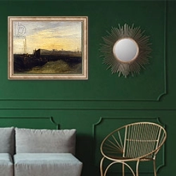 «Margate, c.1808» в интерьере классической гостиной с зеленой стеной над диваном
