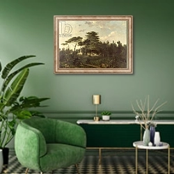 «The Cedar of Lebanon in the Jardin des Plantes» в интерьере гостиной в зеленых тонах