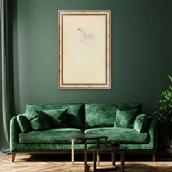 «Winter wren» в интерьере зеленой гостиной над диваном