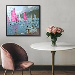 «Pink and white sails,Lefkas,2007,» в интерьере в классическом стиле над креслом