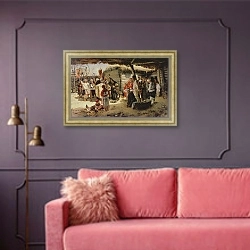 «Easter Mass, 1887-88» в интерьере гостиной с розовым диваном