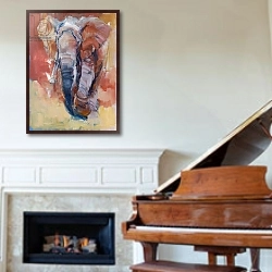 «Elephant, 2018,» в интерьере классической гостиной над камином