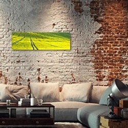 «Чехия. Желто-зеленые поля Моравии» в интерьере гостиной в стиле лофт с кирпичными стенами