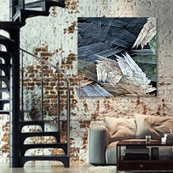 «Фрактал 25» в интерьере двухярусной гостиной в стиле лофт с кирпичной стеной