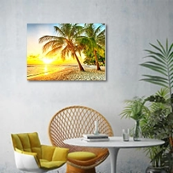«Барбадос. Тропический закат» в интерьере современной гостиной с желтым креслом