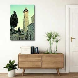 «Башня Давида в вечернее время, Иерусалим» в интерьере современной прихожей над тумбой