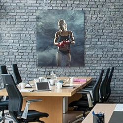 «Отдых после тренировки» в интерьере современного офиса с черной кирпичной стеной