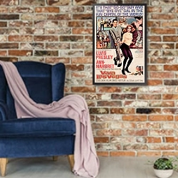 «Ретро-Реклама 289» в интерьере в стиле лофт с кирпичной стеной и синим креслом