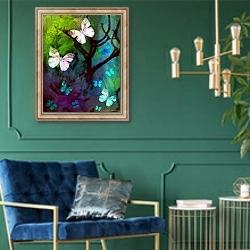 «In the Company of Butterflies, 2014,» в интерьере в классическом стиле с зеленой стеной