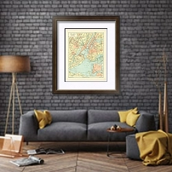«Карта Нью-Йорка и его окрестностей, конец 19 в. 4» в интерьере в стиле лофт над диваном