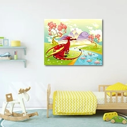 «Красный дракон» в интерьере детской комнаты для мальчика с игрушками