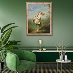 «The Flower Girl» в интерьере гостиной в зеленых тонах
