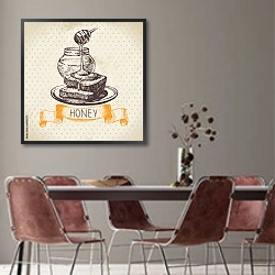 «Иллюстрация с баночкой мёда» в интерьере столовой с серыми стенами