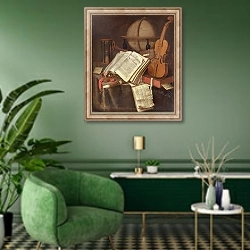 «Vanitas,» в интерьере гостиной в зеленых тонах