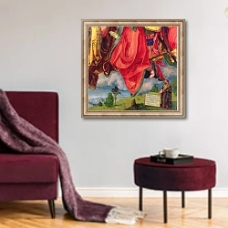 «The Landauer Altarpiece, All Saints Day, 1511» в интерьере гостиной в бордовых тонах