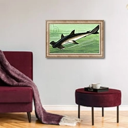 «Hammerhead Shark» в интерьере гостиной в бордовых тонах