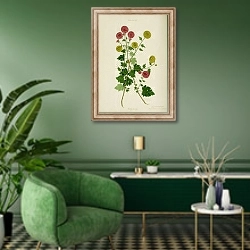«Dendranthema x grandiflora» в интерьере гостиной в зеленых тонах