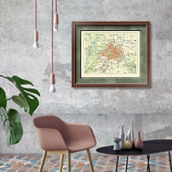 «Карта окрестностей Берлина, конец 19 в.» в интерьере в стиле лофт с бетонной стеной