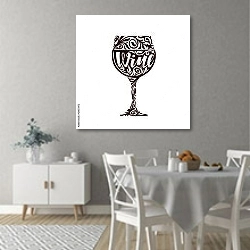 «Бокал вина в декоративном цветочном орнаменте» в интерьере современной столовой
